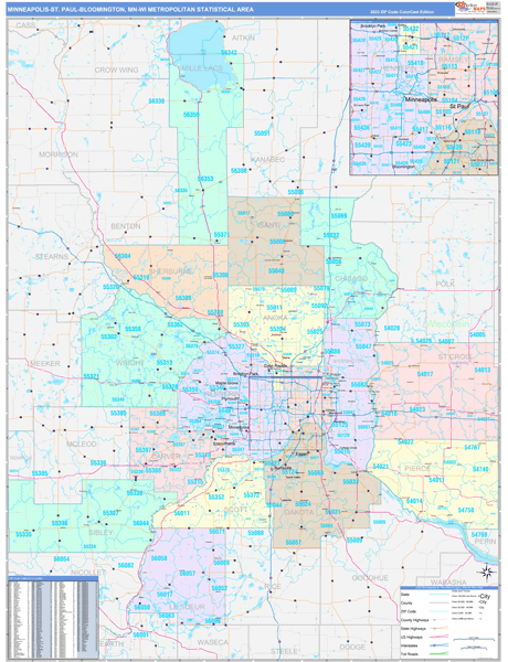 Minneapolis-St. Paul-Bloomington Metro Area Map Book Color Cast Style